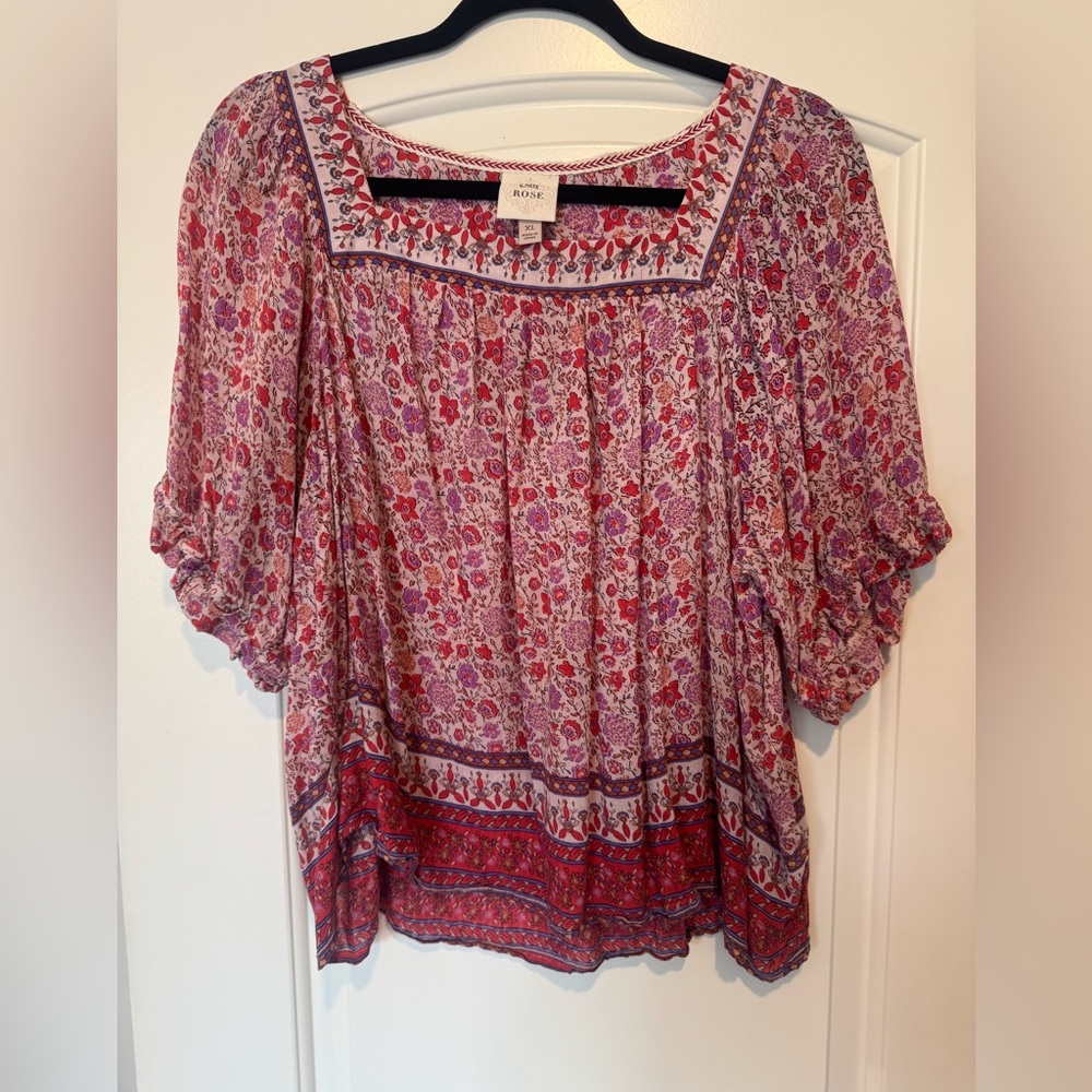 Knox Rose Floral Print Blouse - Red and Purple